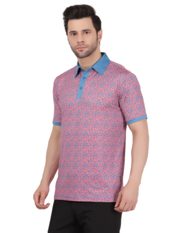 Athletic Drive Houndstooth AD Men Polo Coral Punch